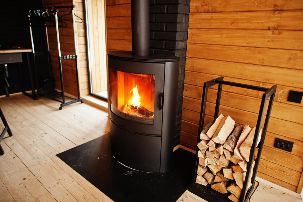 Un poêle à bois servant de chauffage dans une maison