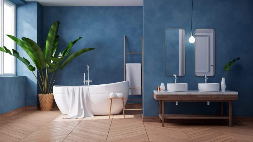 une salle de bain de couleur bleue