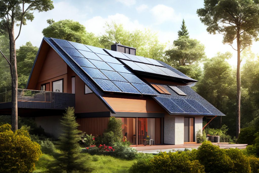 une maison avec des panneauw solaires