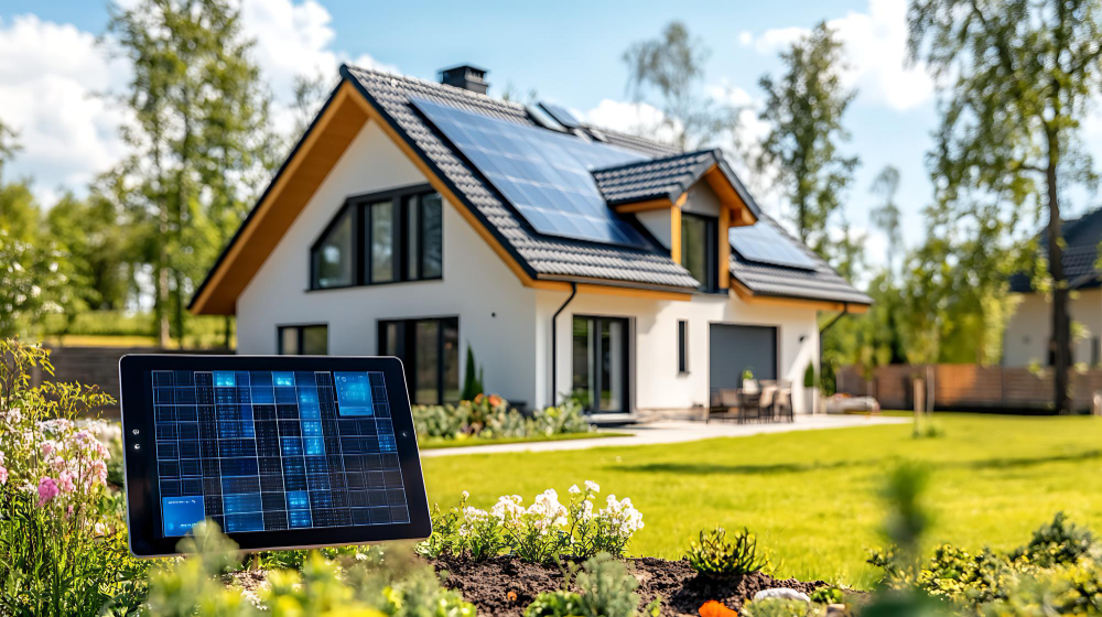 une maison avec des panneaux solaires