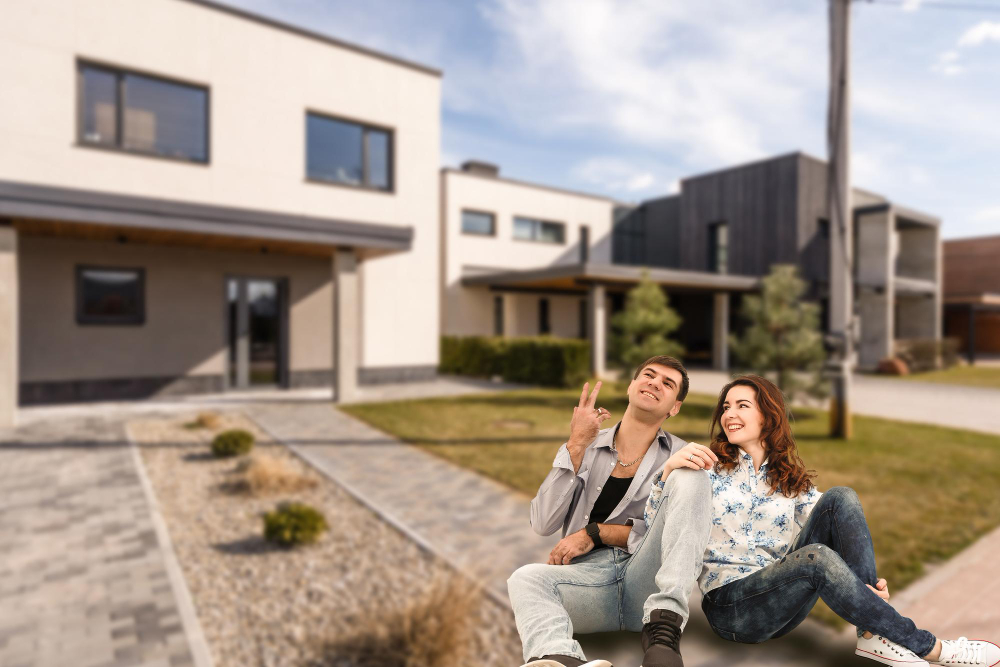 un couple devant sa maison