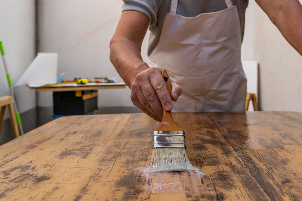 Entretien d'un meuble en bois avec de l'huile pour bois