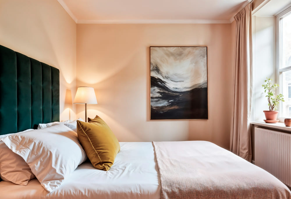 Grand lit dans une petite chambre