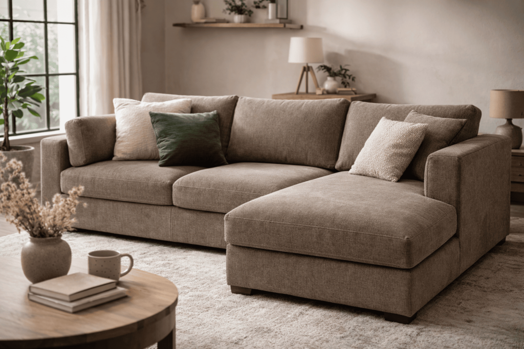 canap&eacute; d'angle couleur taupe