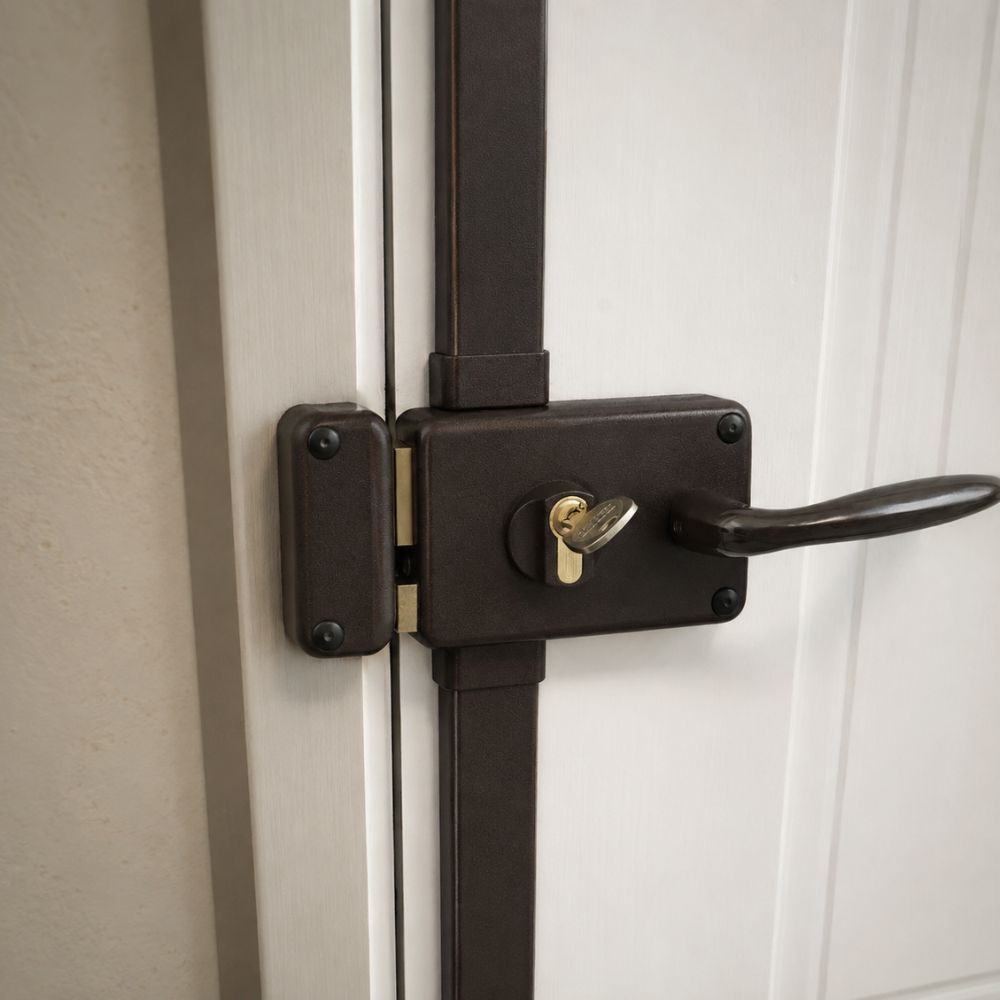 serrure en applique avec cylindre sur une porte int&eacute;rieure