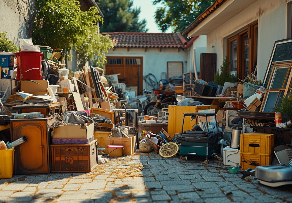 encombrants dans le jardin d'une maison